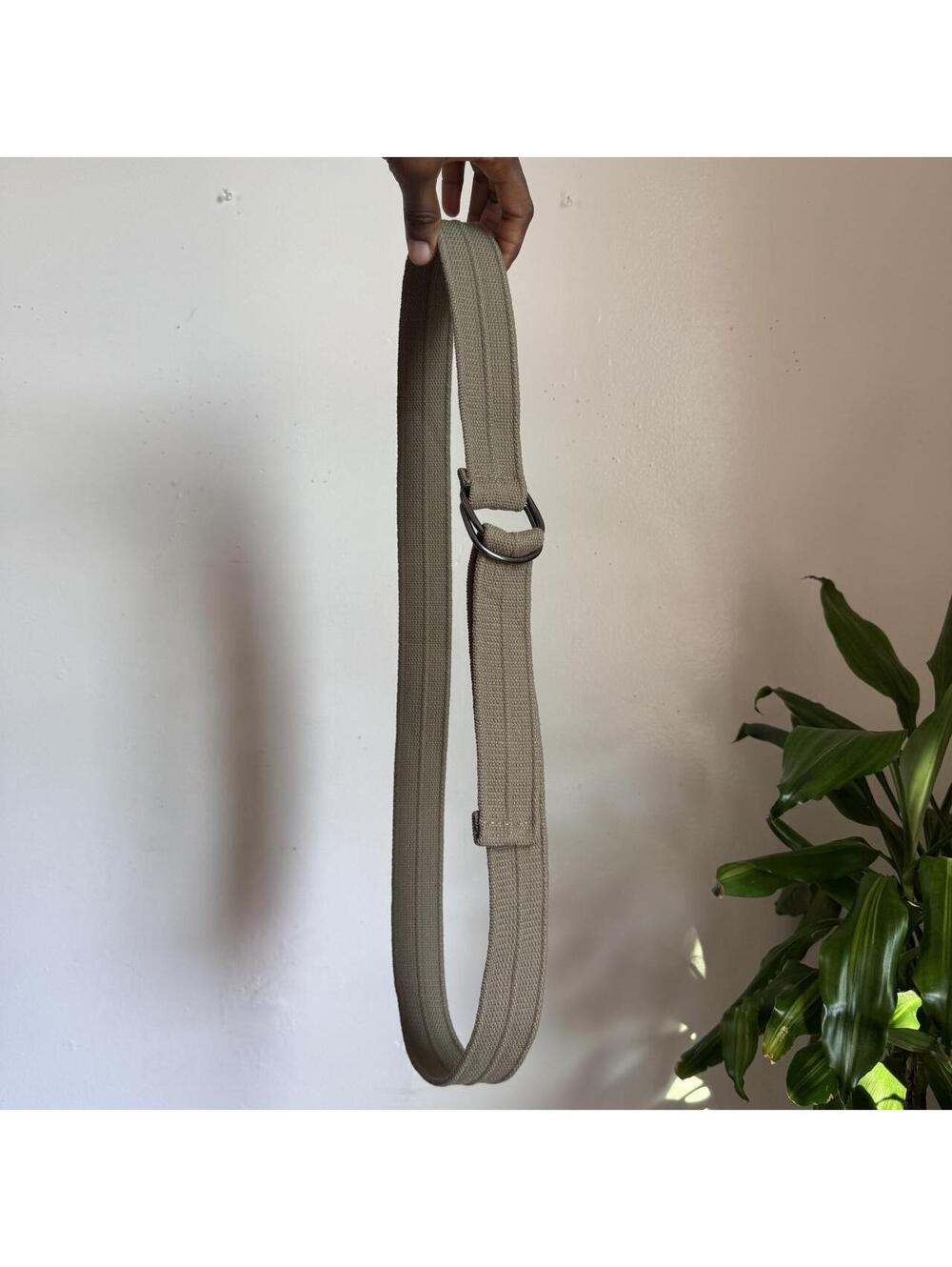 Khaki green canvas belt with silver buckle fits XL- XXL